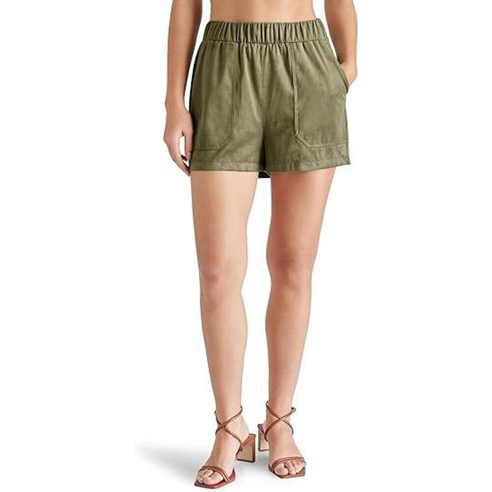 STEVE MADDEN Suede Faux The Record Shorts Olive Green L Boho NEW